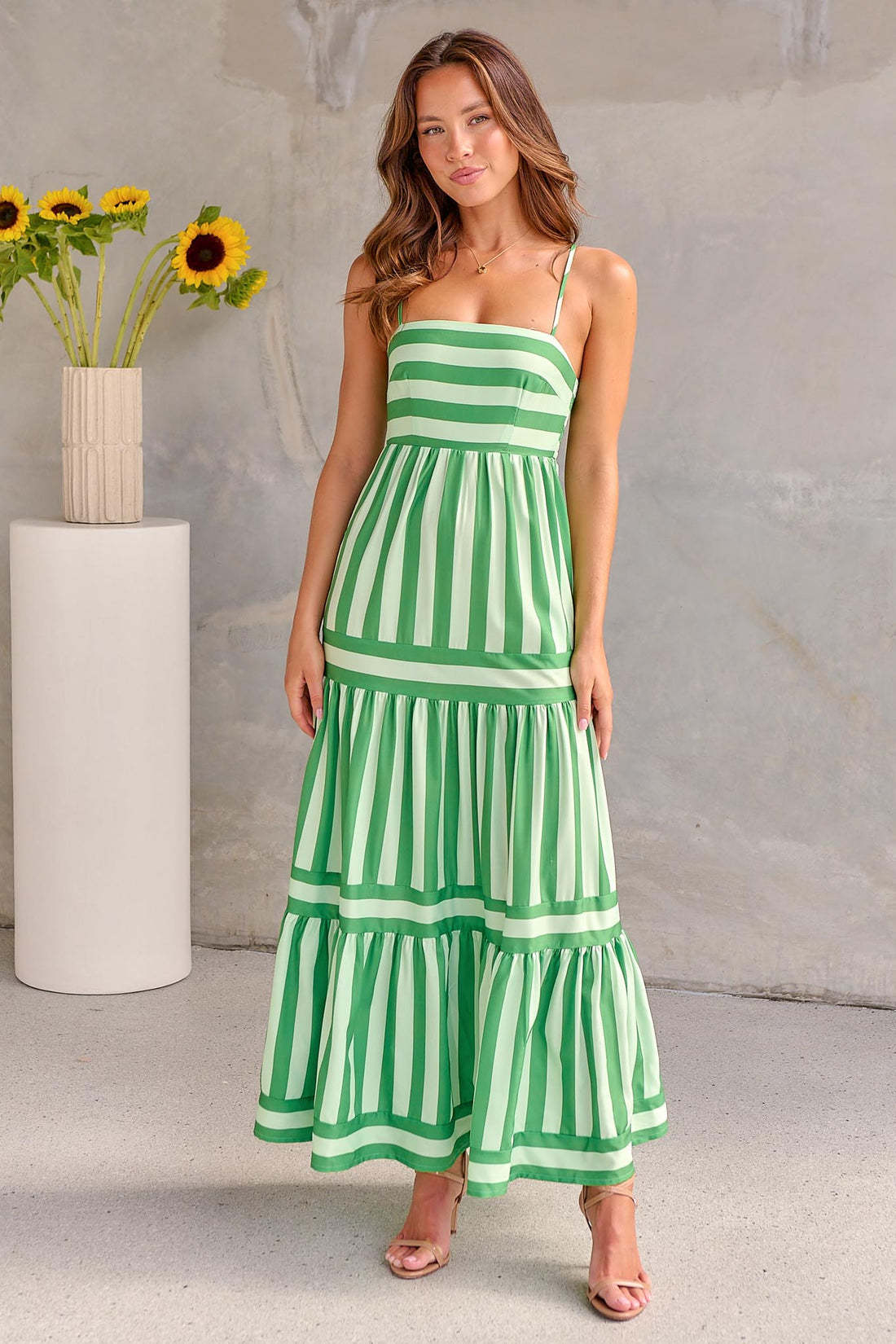 Robe Longue d'Été à Rayures avec Bretelles et Dos Nu