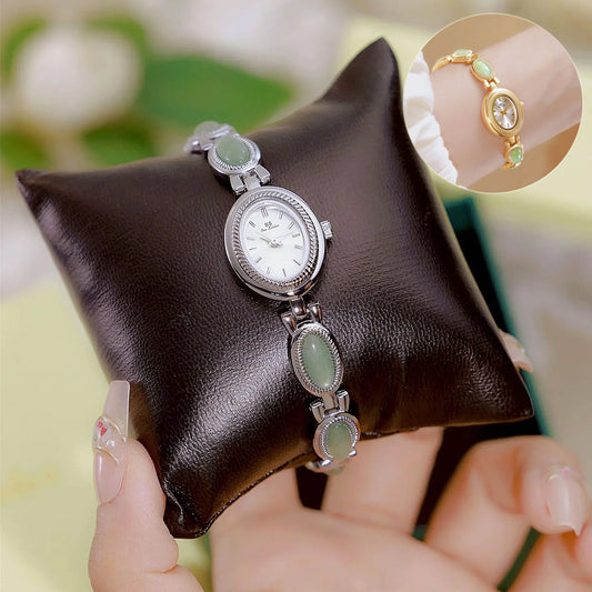Montre Femme Bracelet de Luxe – Étanche, Style Rétro avec Pierre Naturelle Dongling & Jade Hetian